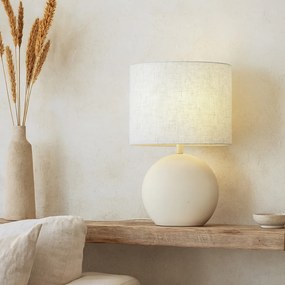 Japandi stolná lampa béžová s ľanovým tienidlom - Timo