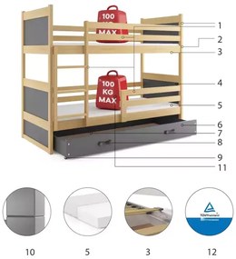 Poschodová detská posteľ RICO NATURAL 90x200 cm