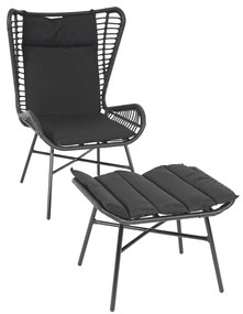 Kreslo s podnožkou HWC-G17b, polyratan - antracit, vankúš antracit