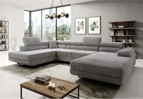 Módny rozkladací rohovník Astorp U sivý, ľavý, s dvoma úložnými priestormi