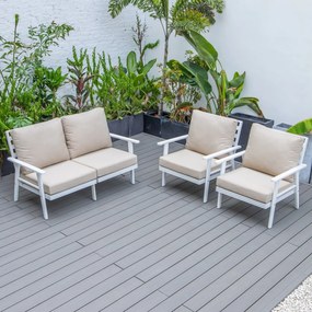 Sada zahradního nábytku Modern s ohništěm bílá/béžová