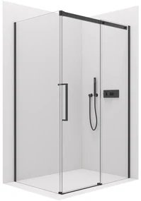 Cerano Lantono, sprchovací kút s posuvnými dverami 140(dvere) x 80(stena) x 195 cm, 8mm číre sklo, čierny profil, CER-CER-433175