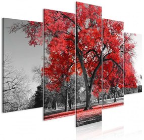 Artgeist Obraz - Autumn in the Park (5 Parts) Wide Red Veľkosť: 225x112.5, Verzia: Premium Print