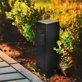 Solight PG11B Záhradný stĺpik IP44, nerezová oceľ,2 zásuvky, hranol, čierna