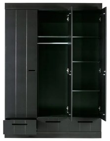 Čierna šatníková skriňa s konštrukciou z borovicového dreva WOOOD Connect, šírka 140 cm