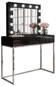 Toaletný stolík so zrkadlom GWEN  čierny lesk + chrómový podstavec