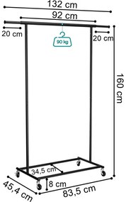 Vešiakový stojan na kolieskach TAHIR čierny