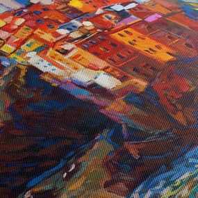 Obraz - Dedina na pobreží Cinque Terre, Talianska riviéra, moderný impresionizmus (s hodinami) (90x30 cm)