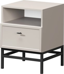 Nočný stolík Lorini so zásuvkou 45 cm - kašmír / čierna T-bar úchytka / kovová podnož