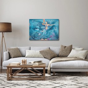 Obraz - Morská víla s delfínmi (70x50 cm)