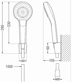 Mexen Fabia DF05 sprchová batéria so sprchovacím setom, čierna, 74654DF05-70