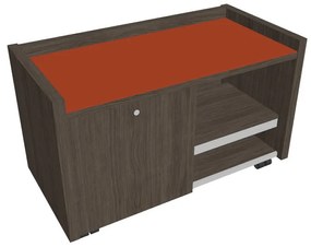 Mobilný kontajner Verno 100 x 50 cm so sklom, ľavý, dub antracit / oranžová