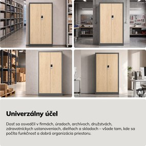 Kovová kancelárska skriňa so zámkom na kód antracitová, dub sonoma, 900x1850x400 mm: DANIEL Eco Design