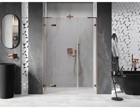 Mexen Lunar L, výklopné ľavé sprchové dvere 125 cm, 8mm číre sklo, ružové zlato profil, 834SL-125-050-60-00-L