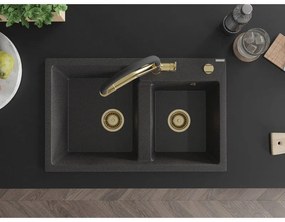 Mexen Tomas, 2-komorový granitový drez 800x500x190 mm  a kuchynská batéria Duo, čierna škvrnitá, 6516-76-671701-57-G