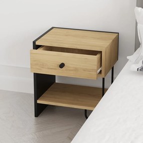 Čierny/v prírodnej farbe nočný stolík v dekore duba s poličkami Saturne – Marckeric