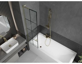 Mexen Next L, 1-krídlová vaňová zástena 50 x 150 cm, 6mm číre sklo-čierny vzor, zlatý matný profil, 895-050-000-03-77-55