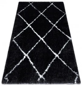 Koberec FLUFFY 2373 shaggy kratka, trellis - antracit / biely