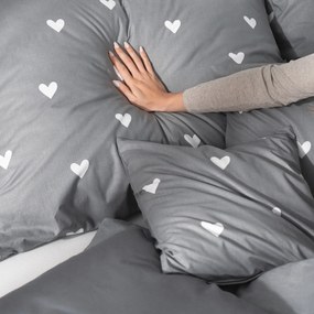 Goldea bavlnené posteľné obliečky - srdiečka na sivom 140 x 200 a 70 x 90 cm