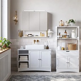 Zrkadlová skrinka do kúpeľne Nástenná skrinka s LED svetlom, biela a zlatá farba