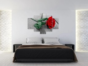Obraz - Červená ruža so zelenou stonkou (150x105 cm)