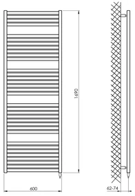 Aqualine Aqualine, TONDI-E elektrické vykurovacie teleso, rovné, 600x1690 mm, 800W, čierny mat, DE496T