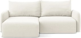 Krémovobiela zamatová rozkladacia/s úložným priestorom rohová pohovka (ľavý roh/s leňoškou) Kalena – Makamii