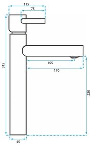 REA-B0229 - Umývadlová batéria TESS 31,5 cm čierna
