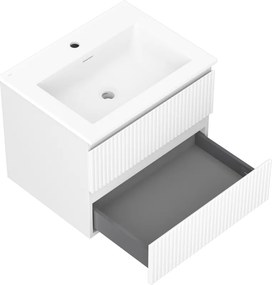 Mexen Rivel, kúpeľňová skrinka 60 cm s umývadlom Otis, 2 zásuvky, drážkovaná, biela matná, 91A20-06047-2-BFF01-W18M01