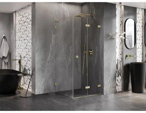 Mexen Lunar-F L, 1-krídlový sprchový kút so skladacími dverami, pravý, 80 x 80 cm, 8mm číre sklo, zlatý matný profil, 836L-080-080-55-00-P