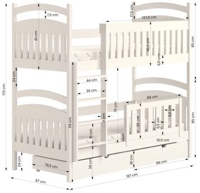 Poschodová posteľ Amely 80x180 so zásuvkami - biela