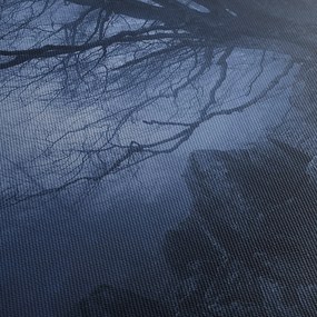 Obraz temného lesa (s hodinami) (90x30 cm)