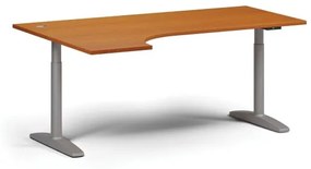 Výškovo nastaviteľný stôl OBOL, elektrický, 675-1325 mm, rohový ľavý, doska 1800x1200 mm, sivá zaoblená podnož, čerešňa