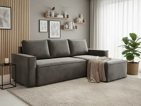 AKCIA Sivá tmavá rozkladacia rohová pohovka CAVELO, obojstranná II. akosť