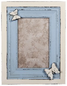 Krémovo-modrý fotorámček s motýľom - 18*3*23 cm / 10*15 cm