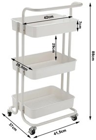 VERK GROUP Vozík s 3 košíkmi, na kolieskach, multifunkčný - biely FERRO