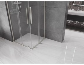 Mexen Velar L Duo, sprchový kút s posuvnými dverami 80 x 80 cm, 8mm číre sklo, brúsená oceľ, 871-080-080-02-03-97
