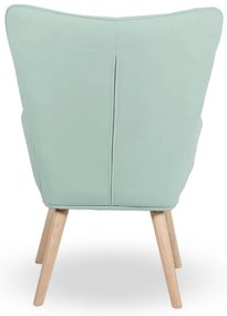 Kreslo ušiak CORDU + taburet — masív, látka, prírodná / mentolová