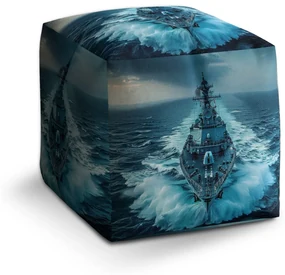Sablio Taburet Cube Vojnová loď prerážajúca oceán: 40x40x40 cm