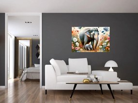Obraz - Slonia mama, akvarel (90x60 cm)