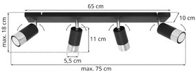 Stropné svietidlo HUGO, 4x čierne/chrómové kovové tienidlo, (možnosť polohovania)