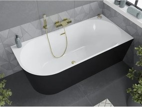 Mexen Mia, voľne stojaca rohová vaňa pravá 140 x 75 cm, biela/čierna, zlatý matný prepad, 52691407575P-55