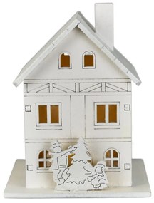 Vianočná svietiaca dekorácia Drevený domček, 8 x 10 x 8 cm, LED