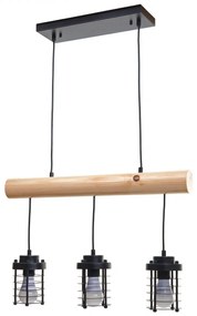 Závesné svietidlo H83 industrial, klietka 3 74208 - kov / drevo - Čierna