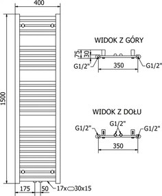 Mexen Hades, elektrické vykurovacie teleso 1500 x 400 mm, 600 W, biela, W104-1500-400-2600-20