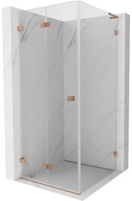 Mexen Lunar-F L, 1-krídlový sprchový kút so skladacími dverami, ľavý, 80 x 80 cm, 8mm číre sklo, medený profil, 836L-080-080-65-00-L