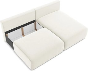 Krémovobiela zamatová rozkladacia/s úložným priestorom rohová pohovka (pravý roh/s leňoškou) Kalena – Makamii