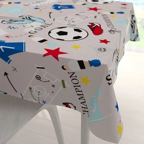 Biante Detský bavlnený štvorcový obrus Sandra SA-646 Futbal to je hra - na sivom 90x90 cm