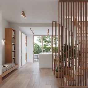 Bodové svietidlo Zeke, 1x drevené tienidlo, (možnosť polohovania)