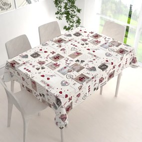 Biante Dekoračný obdĺžnikový obrus Porto PRT-015 Vínovo-sivé srdiečka na krémovom 50x100 cm